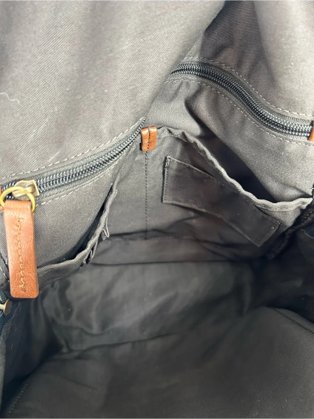 Fossil Backpack Canvas Leather 2 Tone Navy/Brown Pockets School Bag Casual